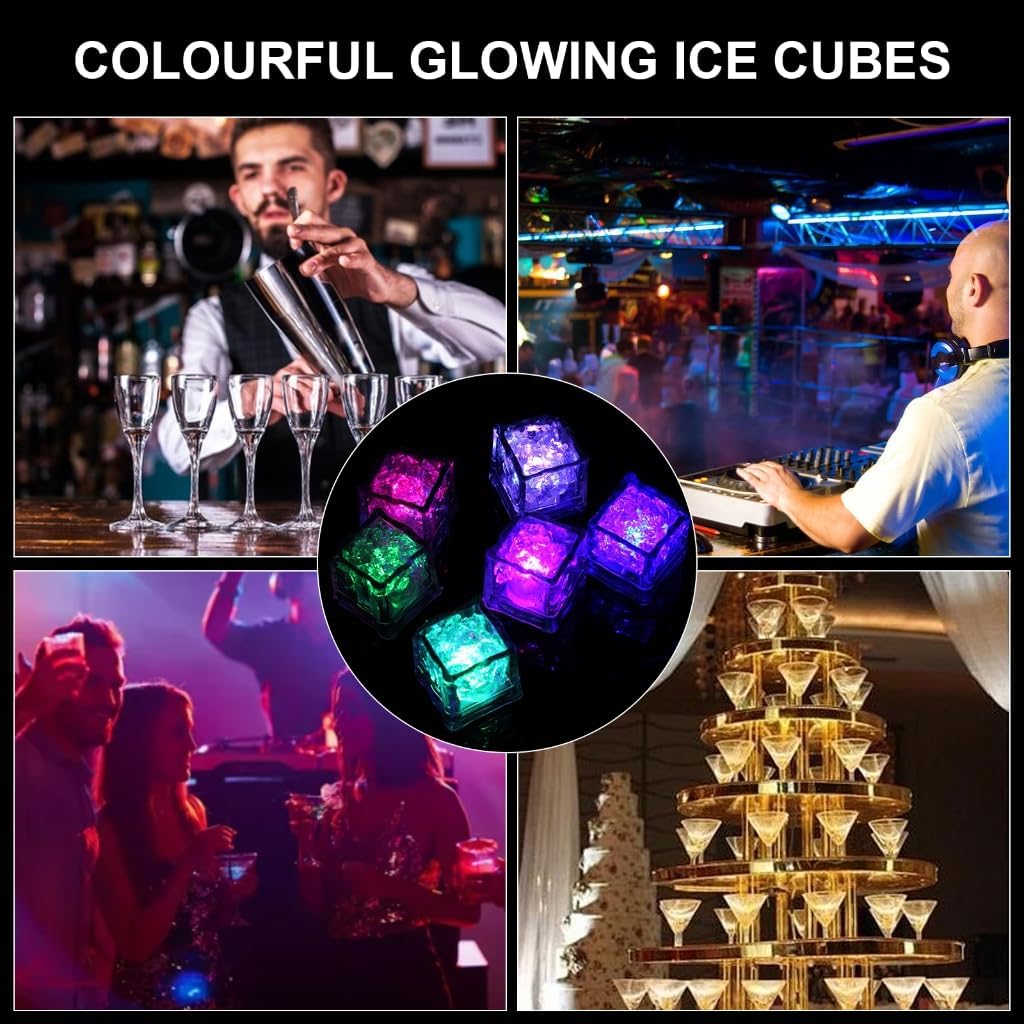Set of 12 LED Ice Cube for Drink Luminous Ice Decorations for Christmas Wedding