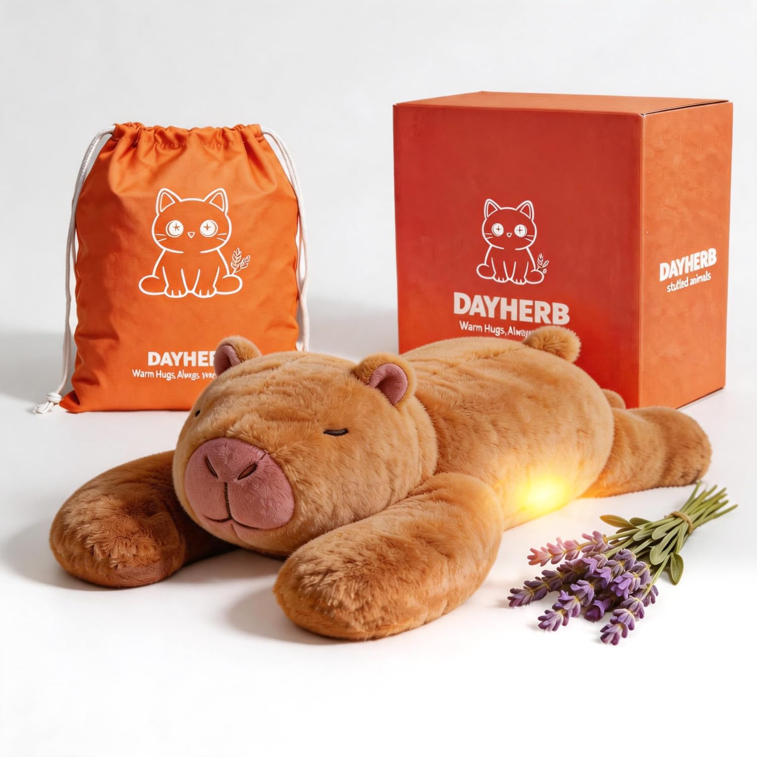 DAYHERB Animali di peluche ponderati a forma di capibara, 58 cm, lavanda, adatti al microonde, regalo per bambini e adulti (capibara marrone)