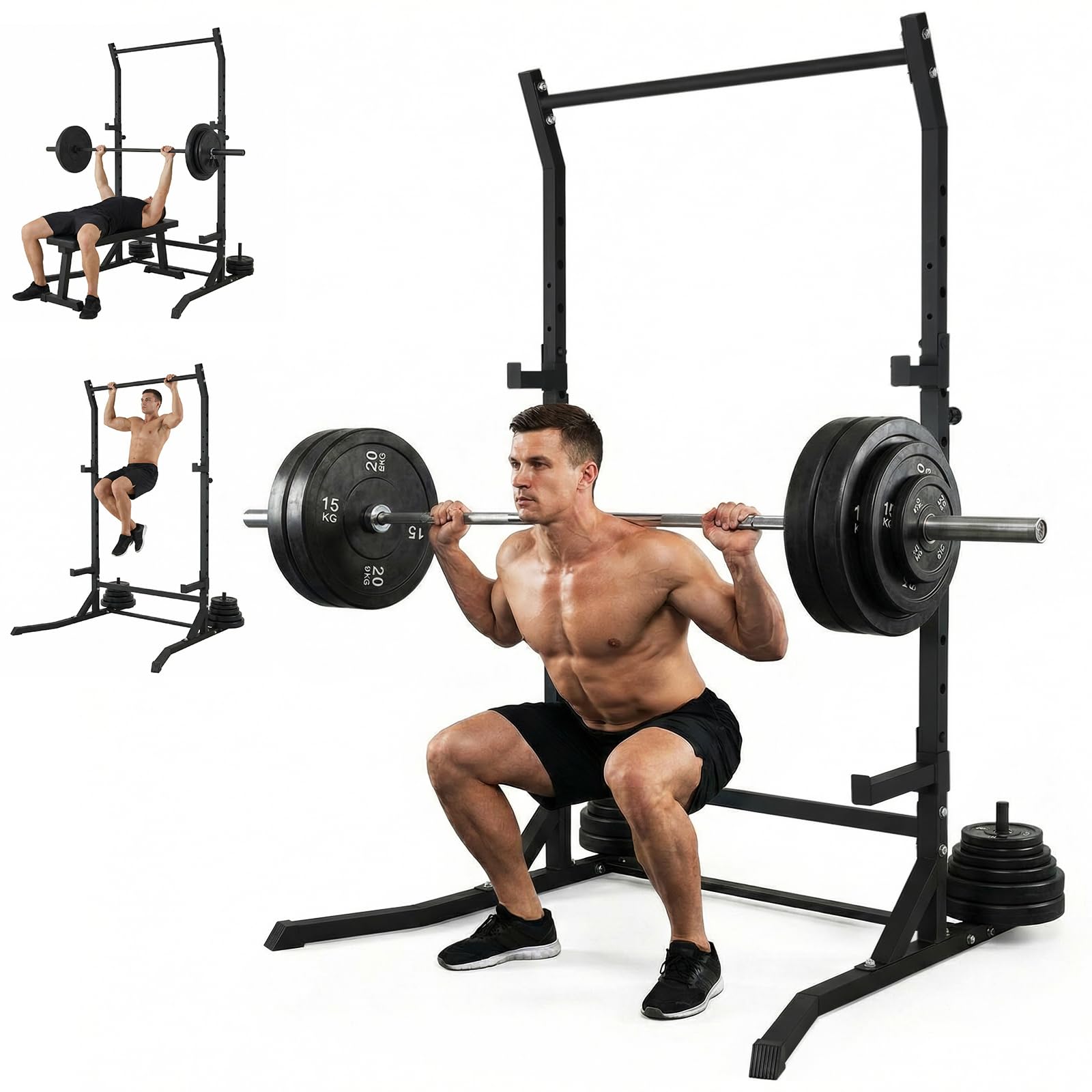 Cages de Squat, Supports Réglable de Rack Squat Multifonction Barbell, Repose haltères, Chandelles Musculation pour Maison, la Salle de Sport, Max. 300KG