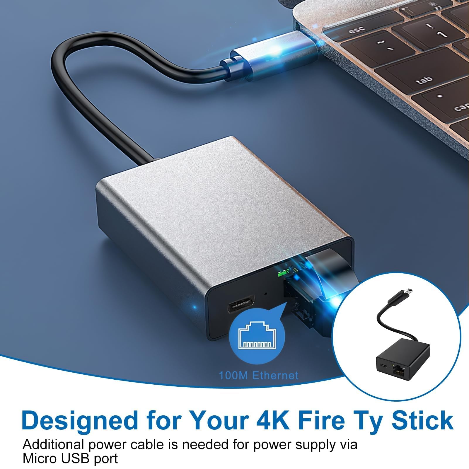 Adaptador Ethernet para Fire TV Stick, Firestick Micro USB a RJ45 Ethernet adaptador de red compatible con Chromecast Google Home Mini, 4K Fire TV y más sticks de transmisión