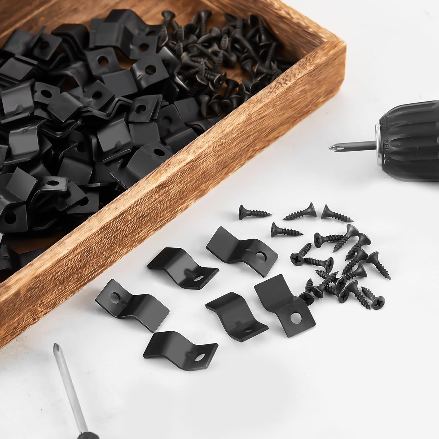 Ferraycle 200 Sets Table Top Fasteners with Screws Metal Z Clips for Table Tops Heavy Duty Z Connectors Solid Steel with Screws for Desk Furniture (Black)