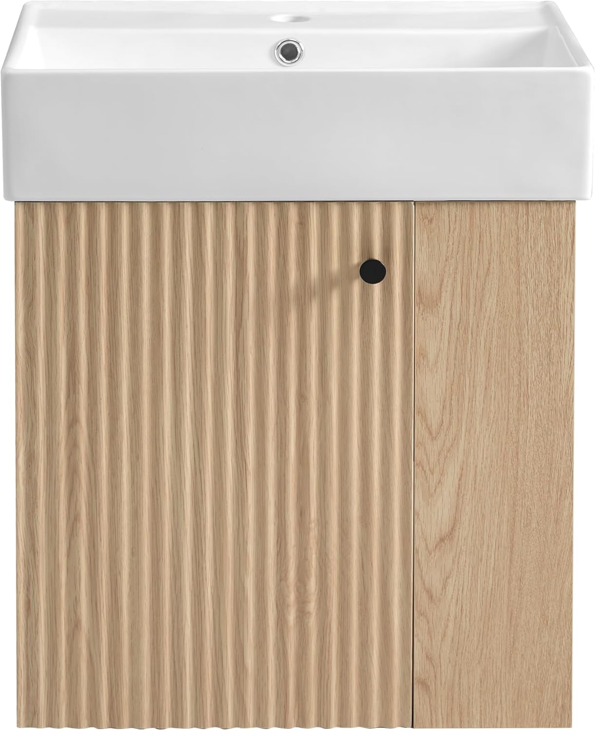 21.6" Floating Bathroom Vanity with Ceramic Basin & Right Storage, Modern Wall-Mounted MDF Cabinet for Small Spaces(Wood, Floating+ Right Side Storage)