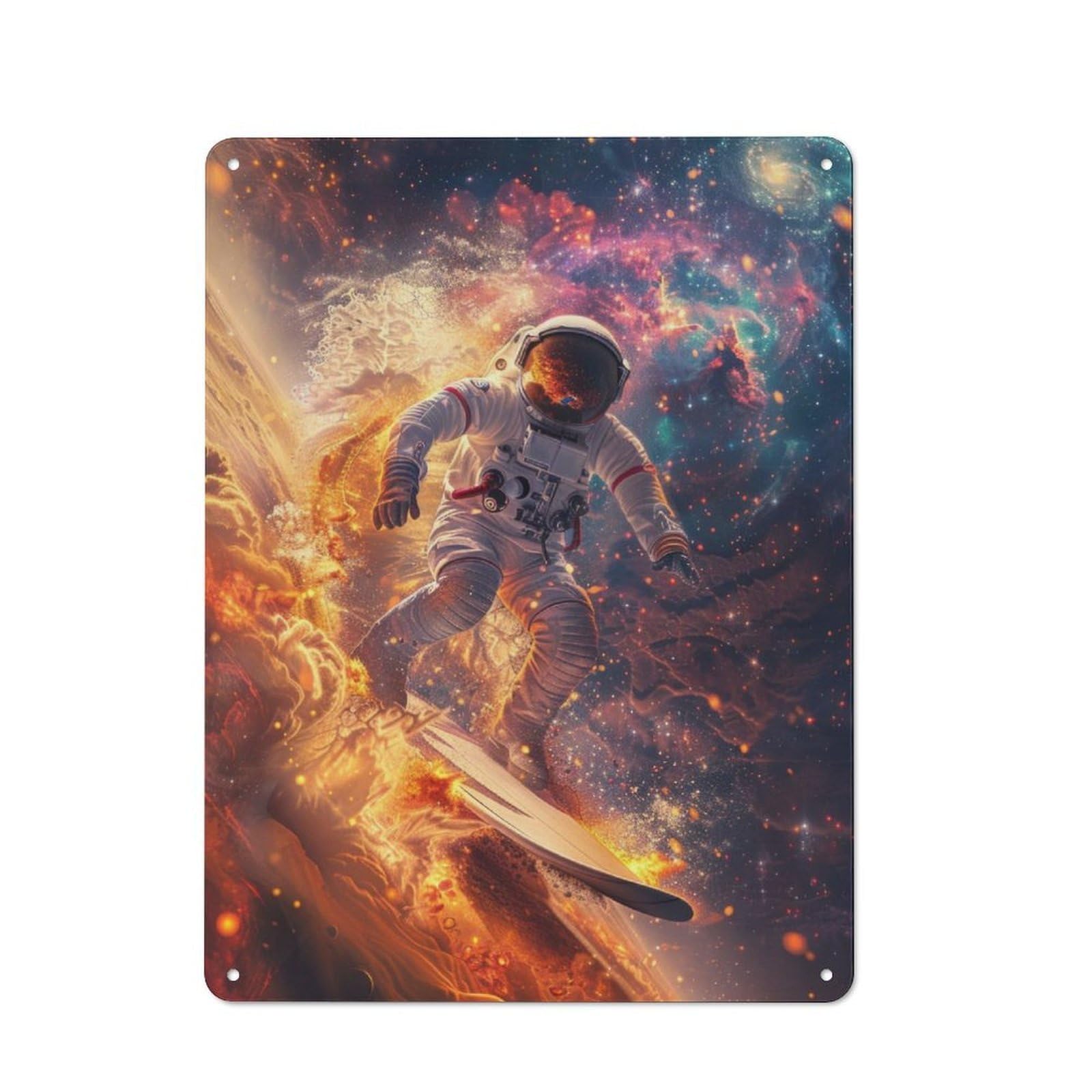 Junmoney Astronaut Space Surfing Industrial-Style Metal Plaque 40X30cm For Workshop Wall, For Vintage Wall Decor Fans, For Themed Room Decoration