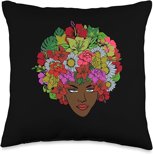 Black Natural Hair African American History Month African American Natural Black Melanin Hair Pride Afro Throw Pillow, 16x16, Multicolor