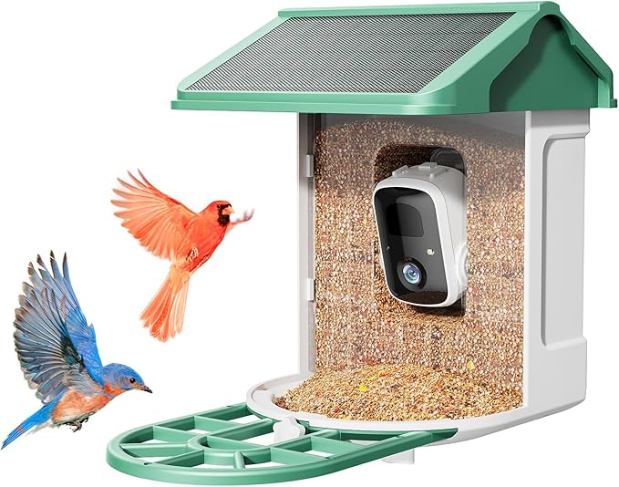 Bird Feeder with Camera-2K Live Video, Solar-Powered, Smart AI Identify Birds, 2L Food Capacity, Arrived Alerts, Bird Videos Storage, Mini Hummingbird Feeder for Watching Birds Outdoor