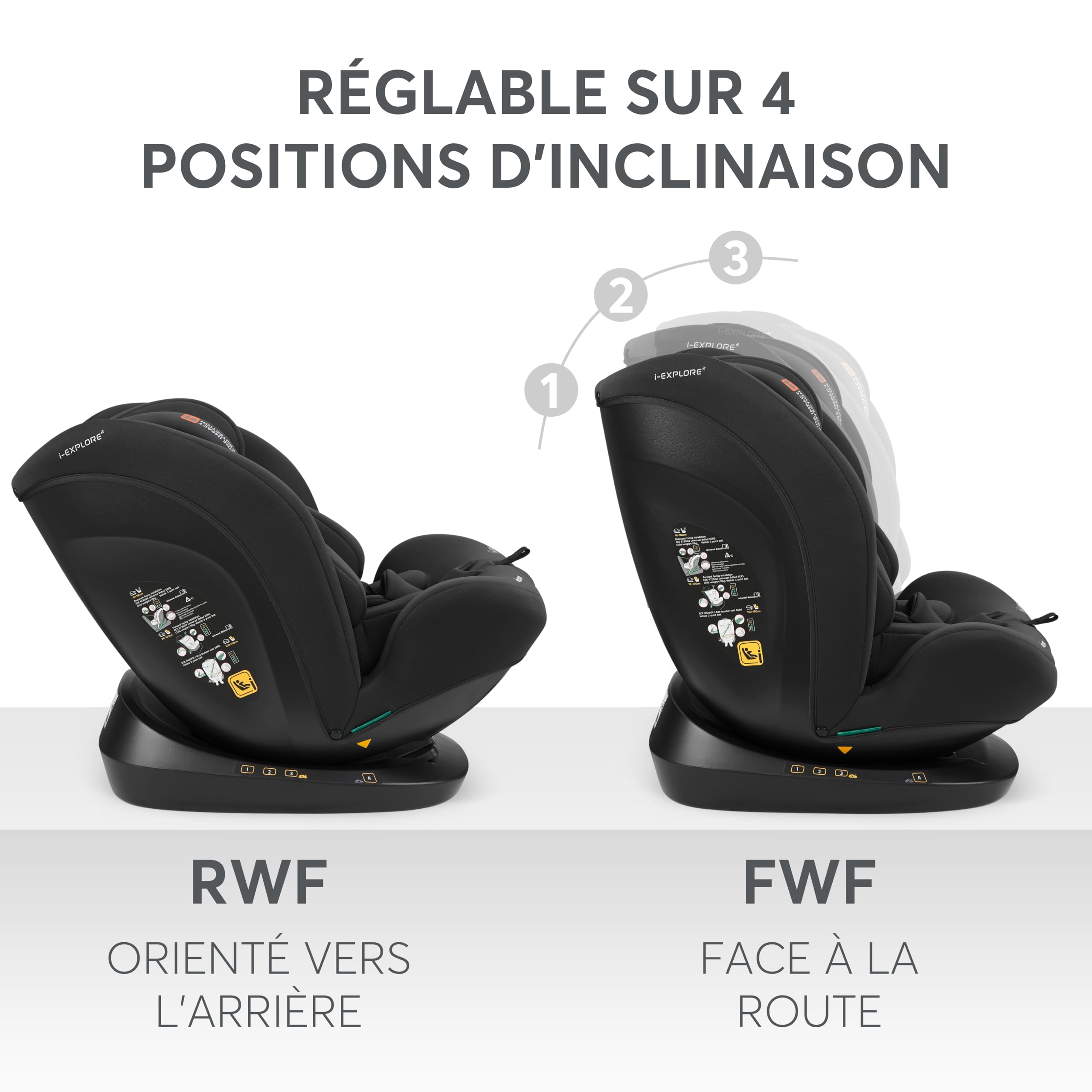 KikkaBoo Siege Auto Bebe 0 À 36kg i-EXPLORE 2, i-Size, 40-150 Cm, Groupe 0/1/2/3, Dos Et Face À La Route, Inclinable, Appui-Tête 14 Positions, Harnais 5 Points, Noir