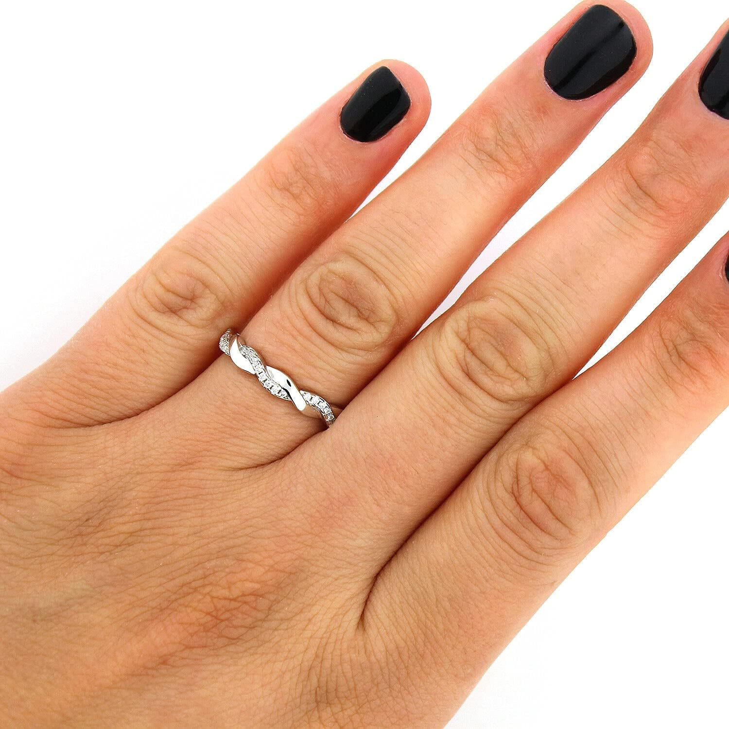 Sterling Silver 925 Twisted Ring With CZ stones, Stunning Braided Anniversary Ring, Promise Infinity Stackable Ring For Women, Elegant CZ Wedding Jewelry