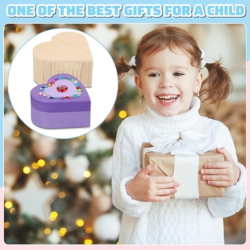 Miniatura 7 de Kigley Juego de 6 cajas de joyería de madera para el día de San Valentín para pintar tus propias cajas de corazón sin terminar, kits de pintura para