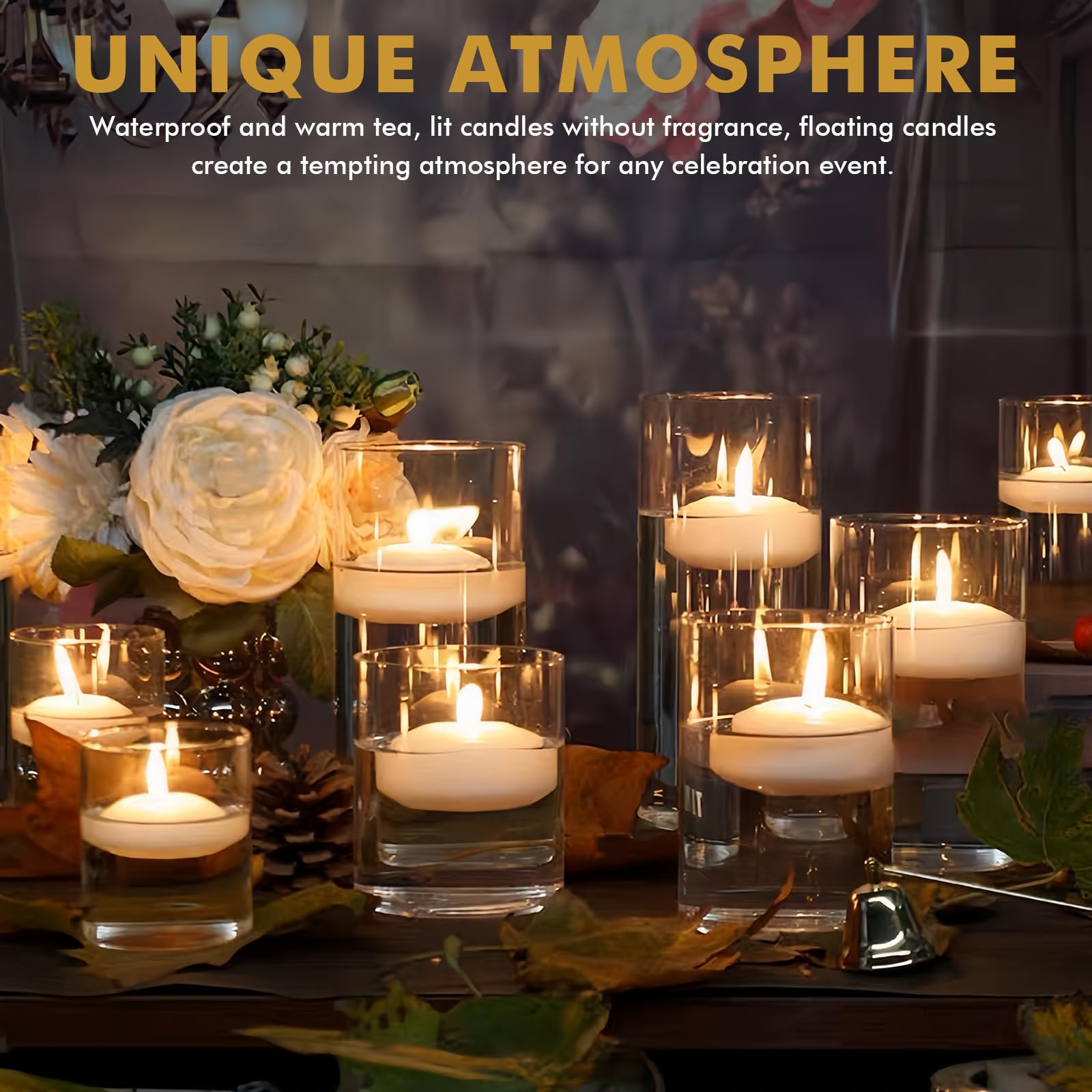 50 candele galleggianti, per San Valentino, Natale, matrimonio, cena, colore bianco