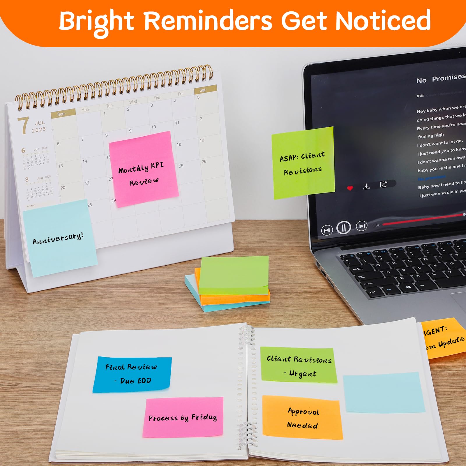 Foglietti Adesivi 76x76mm Sticky Notes 100 Fogli 5 Colori Vivaci Rimovibili per Ufficio