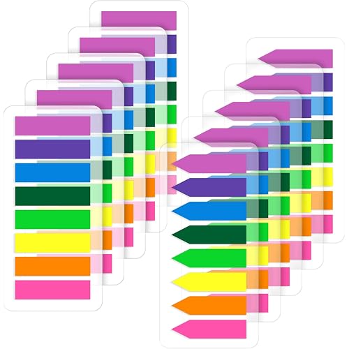(2000 Pcs) Page Markers Bright Sticky Tabs, Translucent Small Sticky Notes Flags and Arrow Flags, Fluorescent Index Tab Stickers for Notebooks [8 Colors, 10 Sets]