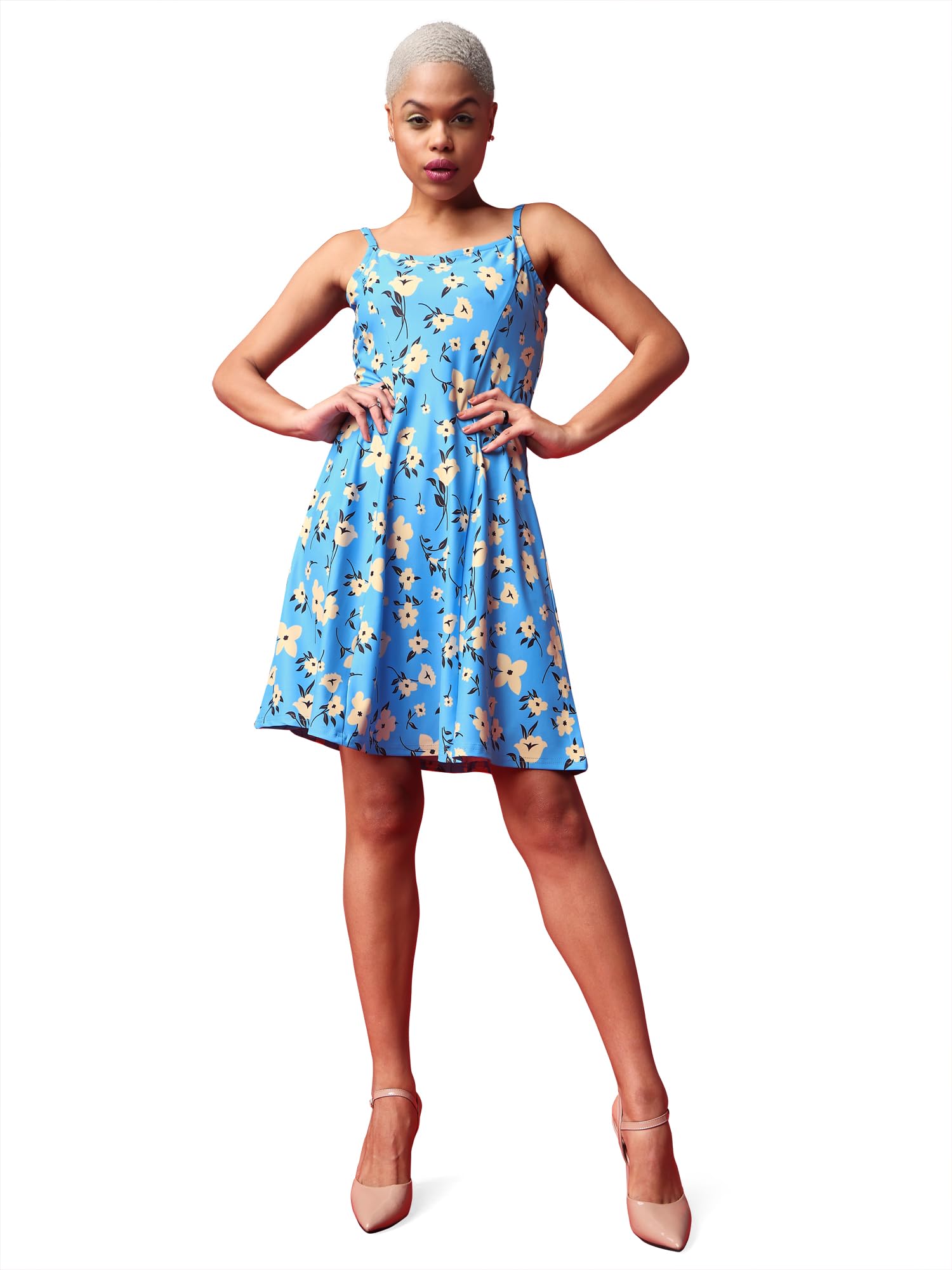 Purvaja Womens Fit & Flare Knee Length Dress (Wini-014-Fuzzy_Blue_X-Large)