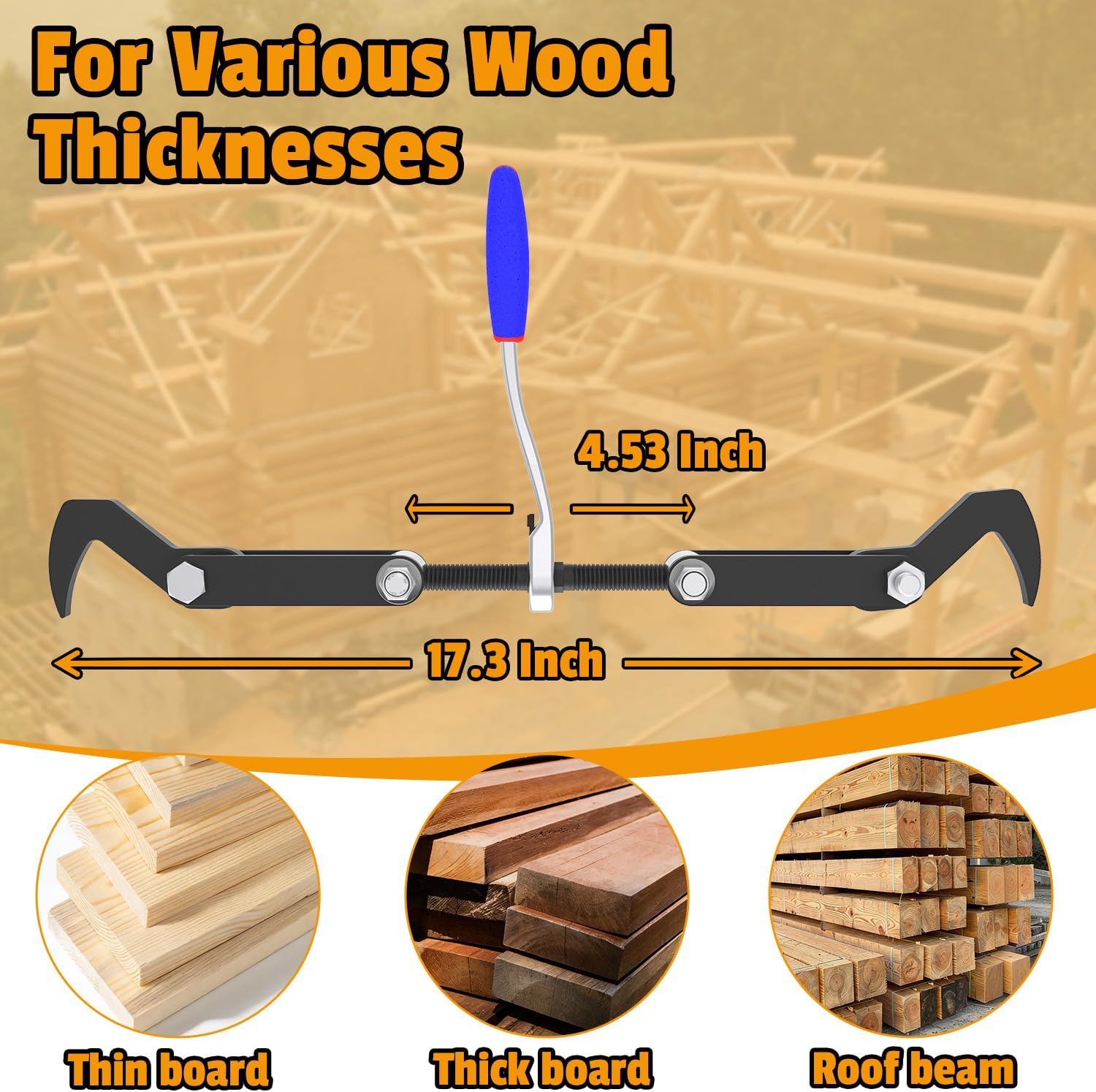 Heavy Duty Beam Puller Tool with Iron Hooks, Wall Puller Framing Tool with Ergonomic Reversible Ratchet, Framing Puller For Mass Timber, CLT, Post & Beam, and ZIP Panels, Clamping Travel 4.53"