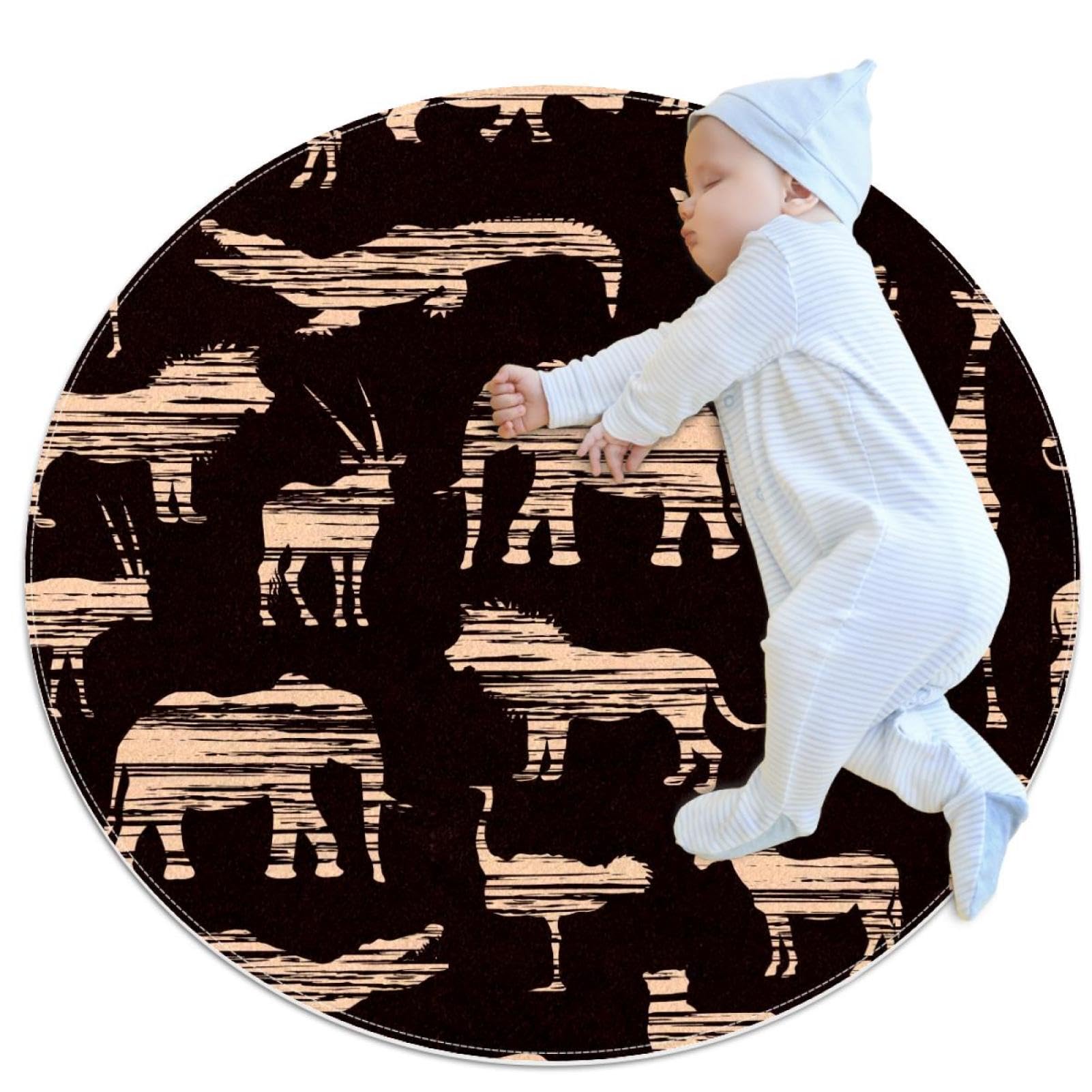 Tapis salle de bain animaux africains camomille rond 1m antidérapant chambre enfant