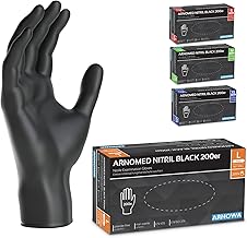 ARNOMED Disposable Gloves, Black, Pack of 200, L, Nitrile Gloves, Powder-Free, Disposable Latex Free, Rubber Gloves, Disposable Nitrile Gloves, S, M, L & XL