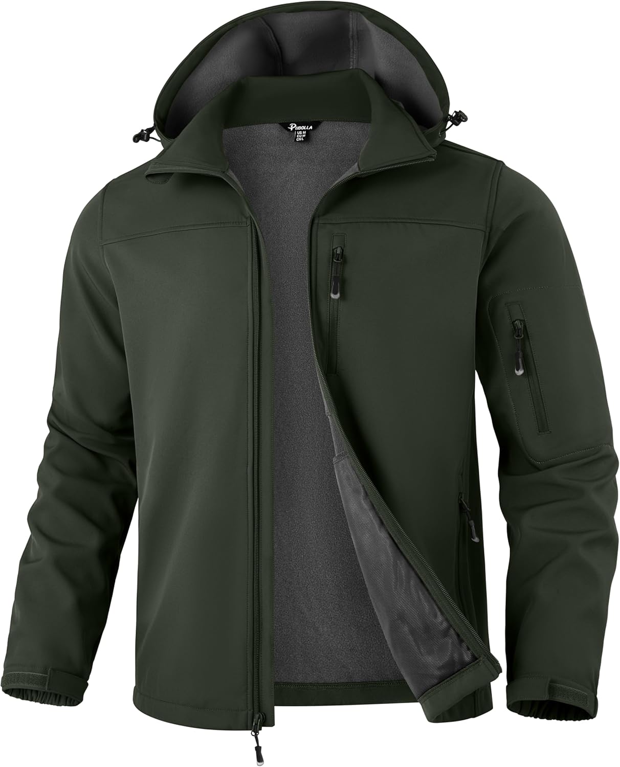 Pudolla Men's Softshell Jacket Fleece Lined Water Resistant Hooded Winter Coats for Men Outdoor Work Hiking with Pockets(Army Green Small)