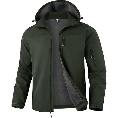 Pudolla Men's Softshell Jacket Fleece Lined Water Resistant Hooded Winter Coats for Men Outdoor Work Hiking with Pockets