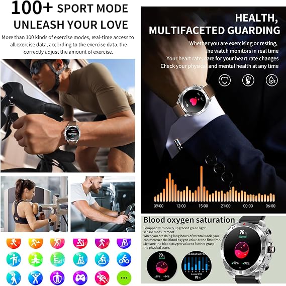 T95 Smart Watch with Earbuds for iPhone Android Smartphones 1.52 Inch Round Bluetooth Call Smartwatch Fitness Tracker All-in-one Smartwatches Long Time Standby TWS Music Watch for Men Women (Black)