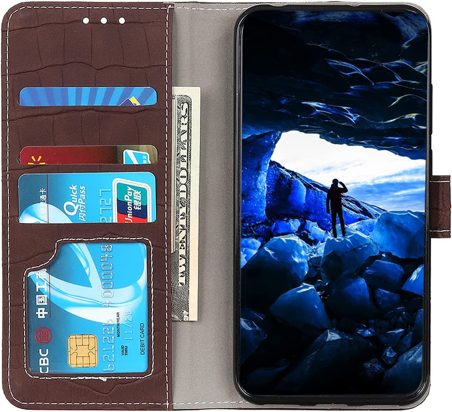 iPhone 13 Mini Case - Wallet Folio Flip Phone Case - Custodia a portafoglio con chiusura magnetica, in pelle di alta qualità, con scomparti per carte e cinturino da polso - TANSY