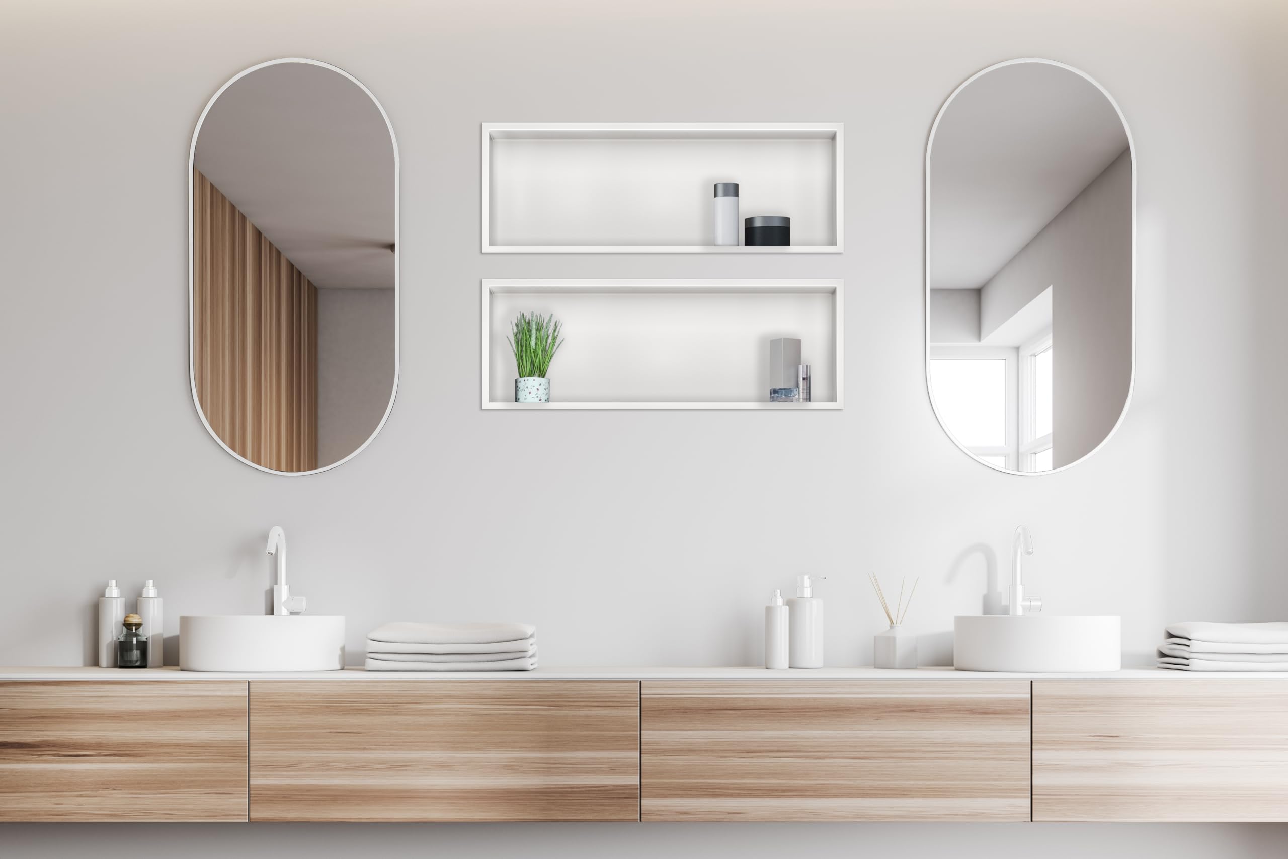 Wall-Box One Nicho de Ducha de Pared de Acero Inoxidable Blanco, Impermeable, Instalación Flexible, 60x30x7cm, para Utensilios de Baño