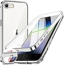 iPhone SE3/2/8/7 Case, Button Lock, Clear, 9H Tempered Glass, Full Protection, Bumper, Metal Frame, Shock/Scratch-Resistant, High Sensitivity, Lightweight, Wireless Charge, 4.7 Inches, Silver