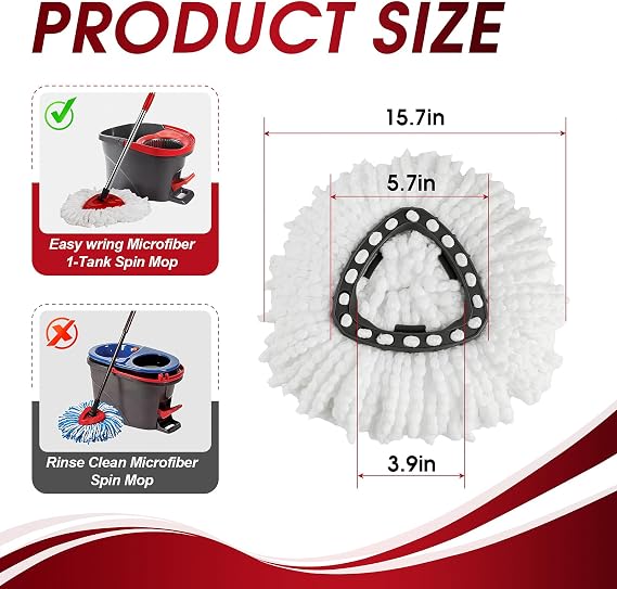 4 Pack Spin Mop Refills, 100% Microfiber Spin Mop Replacement Head