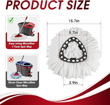 4 Pack Spin Mop Refills, 100% Microfiber Spin Mop Replacement Head