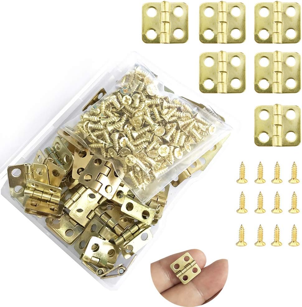 Juland 50 Pieces Mini Hinges Retro Hinges with 200 Pieces Replacement Screws for Wooden Box Jewelry Chest Box Cabinet DIY Accessories (13 x 12mm/0.51 x 0.47inch) – Copper