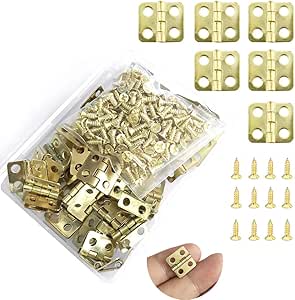 Juland 50 Stücke Mini Scharniere Retro Messingscharniere mit 200 Stück Ersatzschrauben für Holzkiste Schmuck-Box Kabinett DIY Zubehör (13 x 12mm/0.51 x 0.47inch) - Kupfer