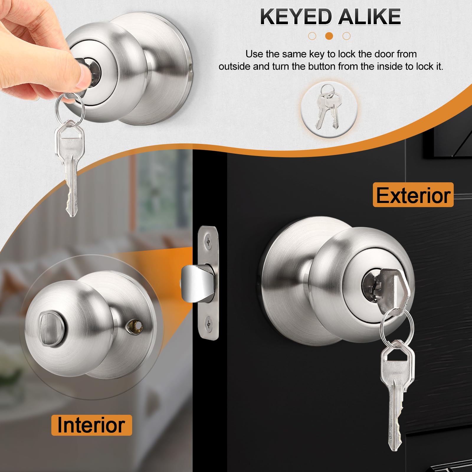 Probrico Entry Door Knobs - Keyed Locks, 3 Pack -3 Probrico Entry Door Knobs - Keyed Locks, 3 Pack -3