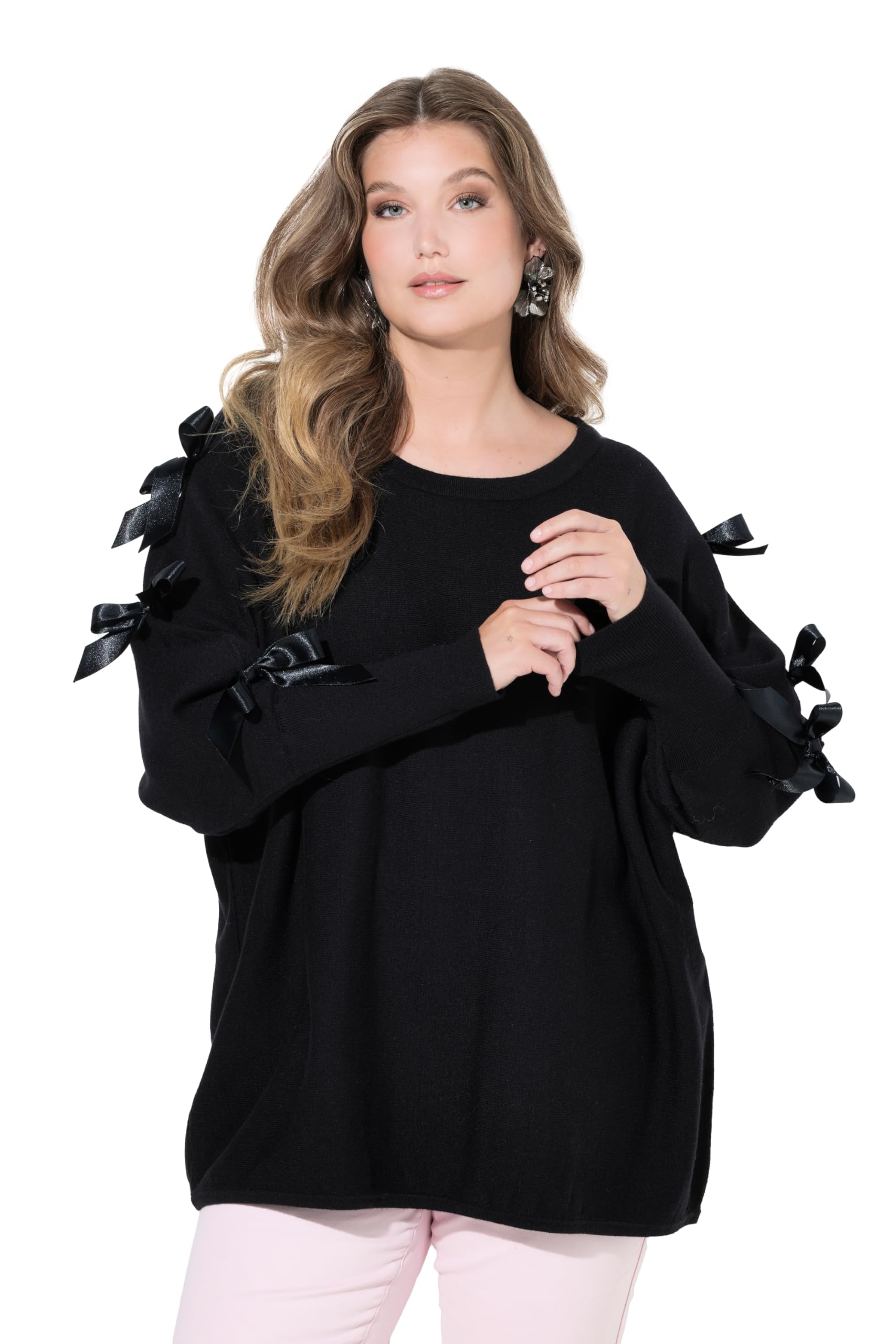 MIAMODA Damen große Größen Übergrößen Plus Size Pullover, Bequeme Passform, Langarm mit Schleifen 846779