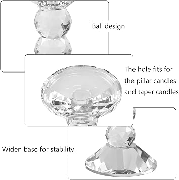Kitcom 2-Pack Crystal Candle Holders for Home Decor, Clear Crystal Taper/Pillar Candles Holder Home Table Centerpieces for Party and Wedding Decoration(4.9inch Tall)
