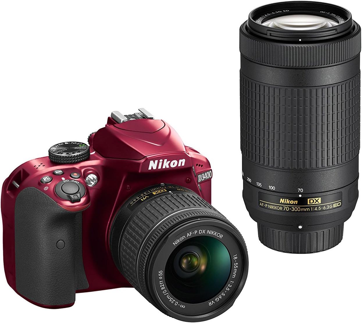 Nikon D3400 w/AF-P DX NIKKOR 18-55mm f/3.5-5.6G VR & AF-P DX NIKKOR 70-300mm f/4.5-6.3G ED (Red)