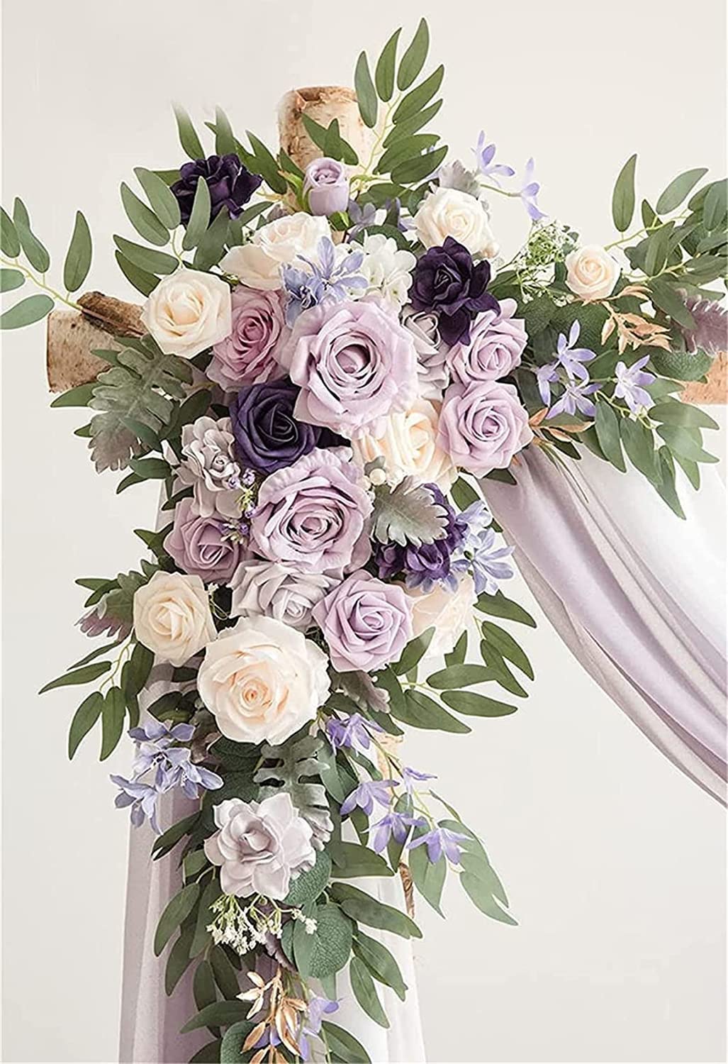 Hochzeitsbogen-Blumen mit Vorhängen-Set – künstliche Swag-Vorhänge for Hochzeitszeremonie, Laube, Empfang, Hintergrund, Blumendekoration(Purple)