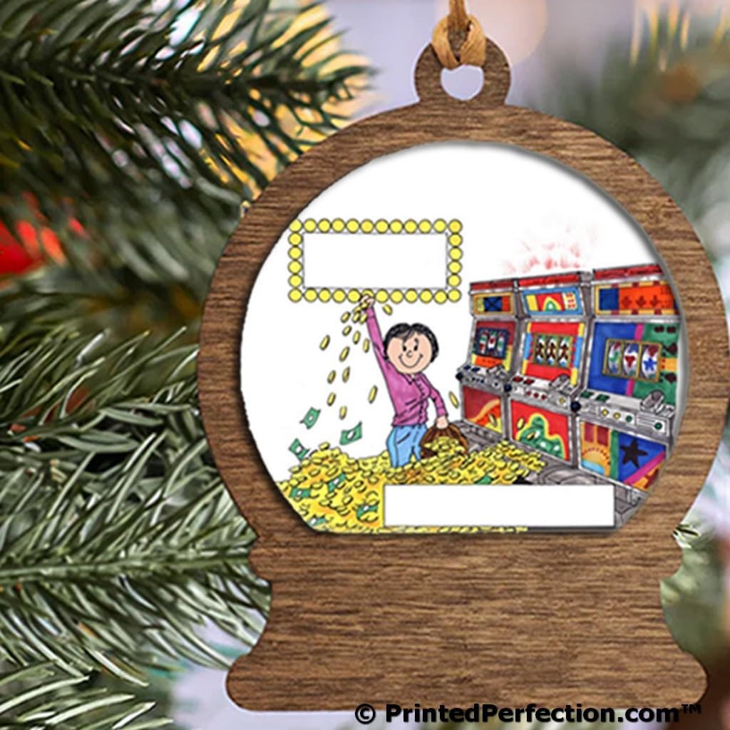 PrintedPerfection.com Personalized Slot Machine - Female Wooden Snow Globe Shaped Christmas Ornament