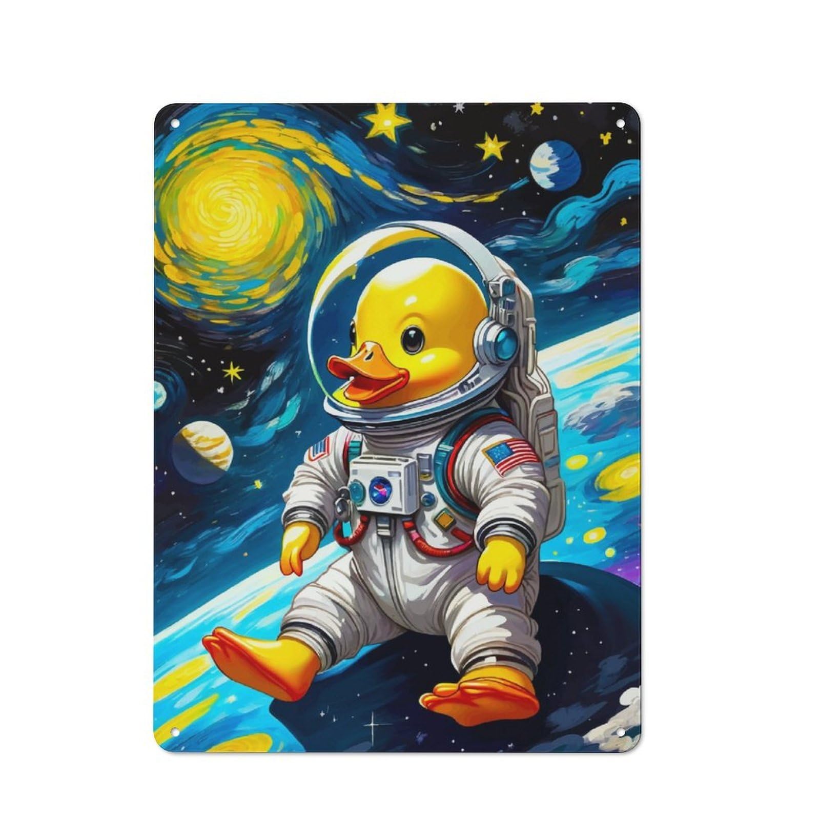 Junmoney Rubber Duck Astronaut 2 Metal Sign 40X30cm With For Hallway Wall, Rustic Decor, Housewarming Present For People Styling Hallway