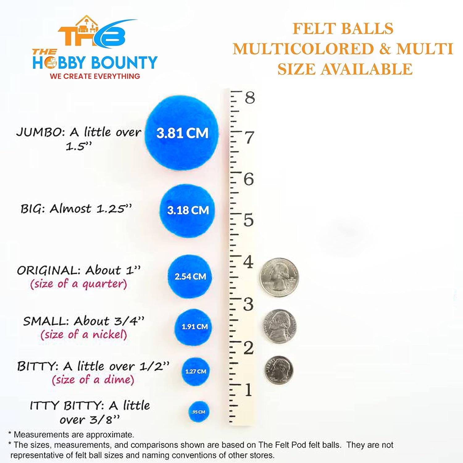 The Hobby Bounty 100 Pcs Multicolor Felt Balls, Wool Felt Pompoms, Pure Wool Beads for DIY Garland Home Decor, Bulk Felt Balls, Small Puff for Felting, and Garland (Size 1/2" =1.27Cm)