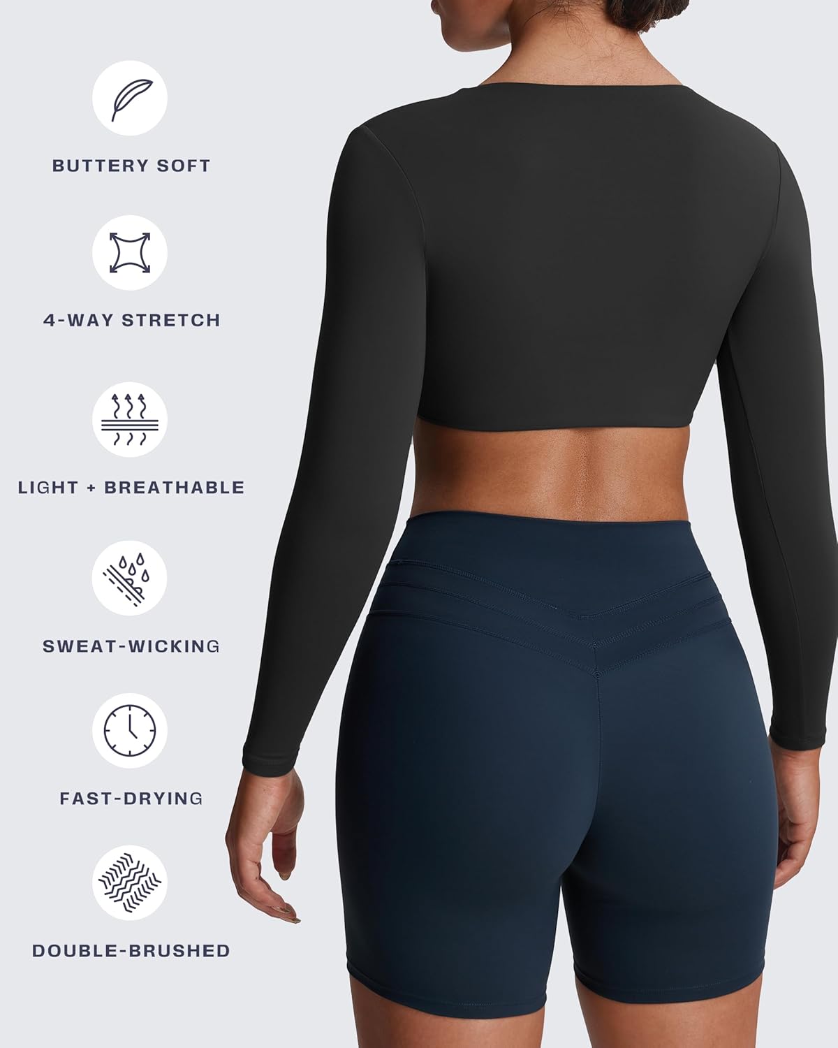 Aoxjox Long Sleeve Crop Tops for Women Metamorph Sienna Twist Deep V Workout Cropped T Shirt Top - Image 5