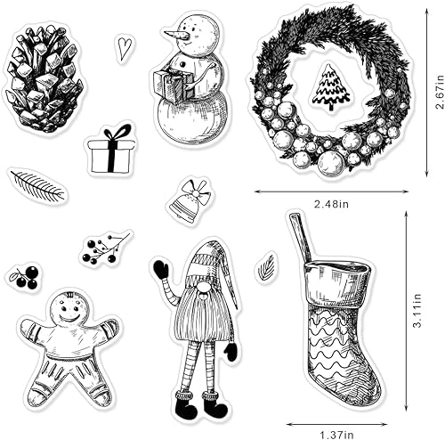 Miniatura 2 de Corona de Navidad, muñeco de nieve, sellos transparentes para hacer tarjetas, gnomos de invierno, calcetines, ramas de árbol, hojas, conos de pino,