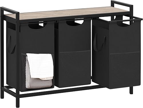 Miniatura 7 de Heybly Cestos de lavandería, 3 × 12.5 galones cesta de lavandería con clasificador de escritorio grande para organización de lavandería, baño y