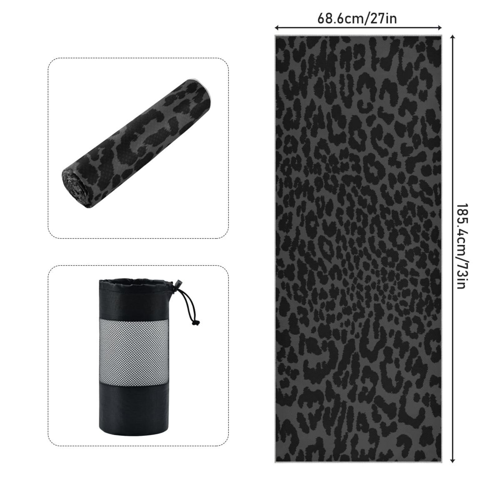 YETTASBIN Toalla para esterilla de yoga de leopardo, antideslizante, absorbe el sudor, toalla de yoga caliente, portátil, ligera, toalla de entrenamiento de viaje con bolsa de almacenamiento para yoga
