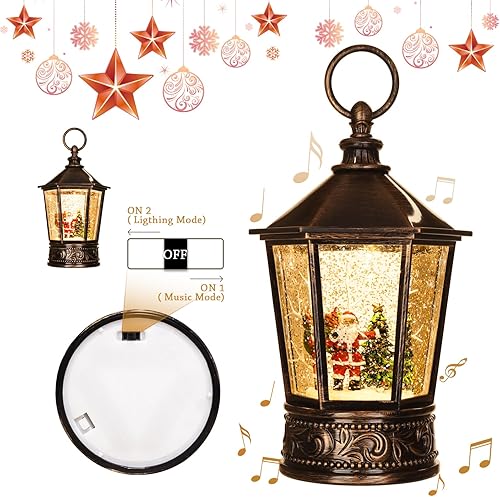 Miniatura 7 de Linterna de Navidad, globo de nieve, linterna de agua con música y Papá Noel, USB o funciona con pilas, linternas intermitentes giratorias,