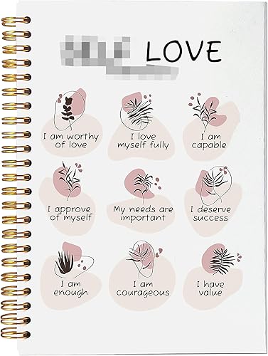 Self Love Mental Health - Cuaderno botánico bohemio con espiral forrado de hojas de 8.3 x 5.5 pulgadas, cuaderno de tapa dura con rayas