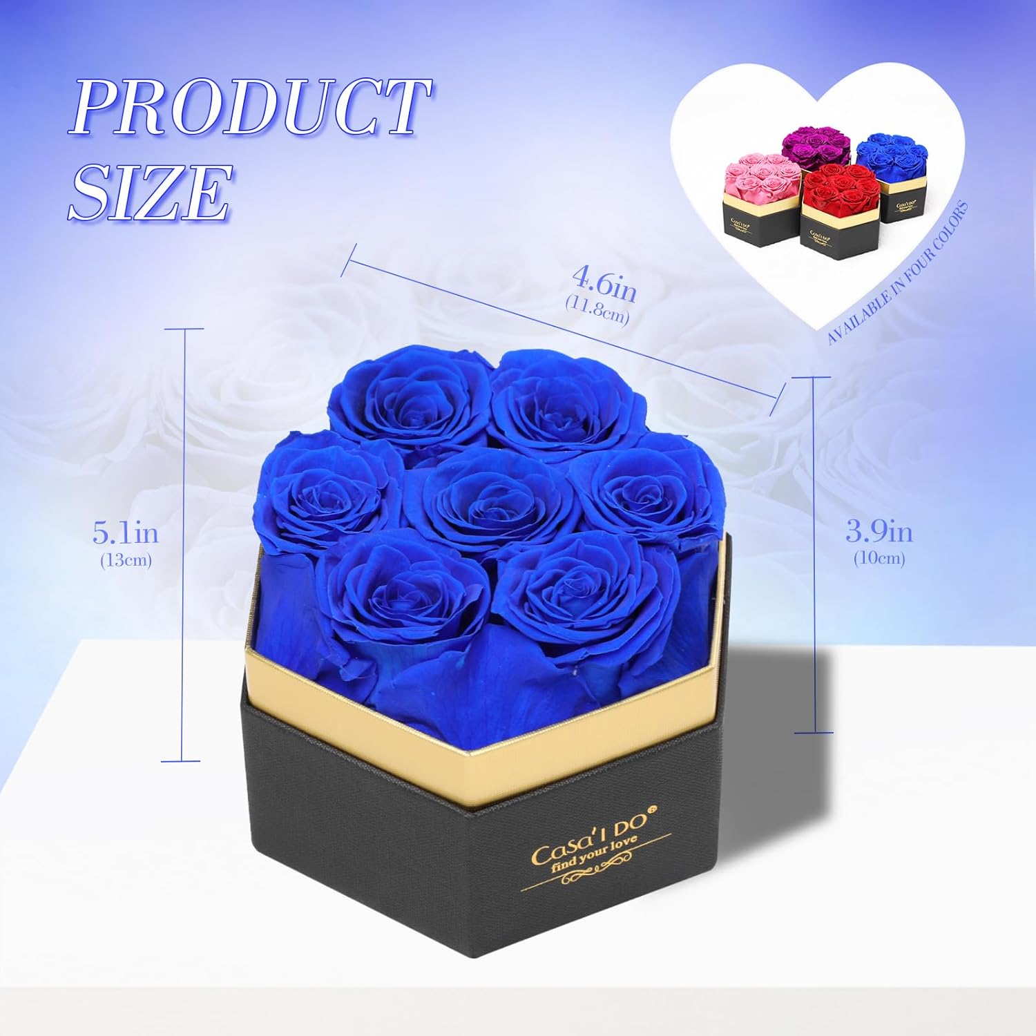 Preserved Roses Flowers for Delivery 7 Pcs, Vanlentines Day Gifts for Her, Forever Flores in Heart Box with Necklace, Anniversary Birthday Christmas Rose Gift for Women Wife Girlfriend, Blue - Image 6