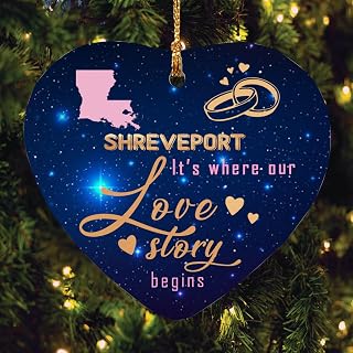 Shreveport Louisiana Ornament - Shreveport Louisiana It's Where Our Love Story Begins - Gifts for Wedding Anniversaries and Love Days, Valentines Ornament Heart 3 Inch Plastic