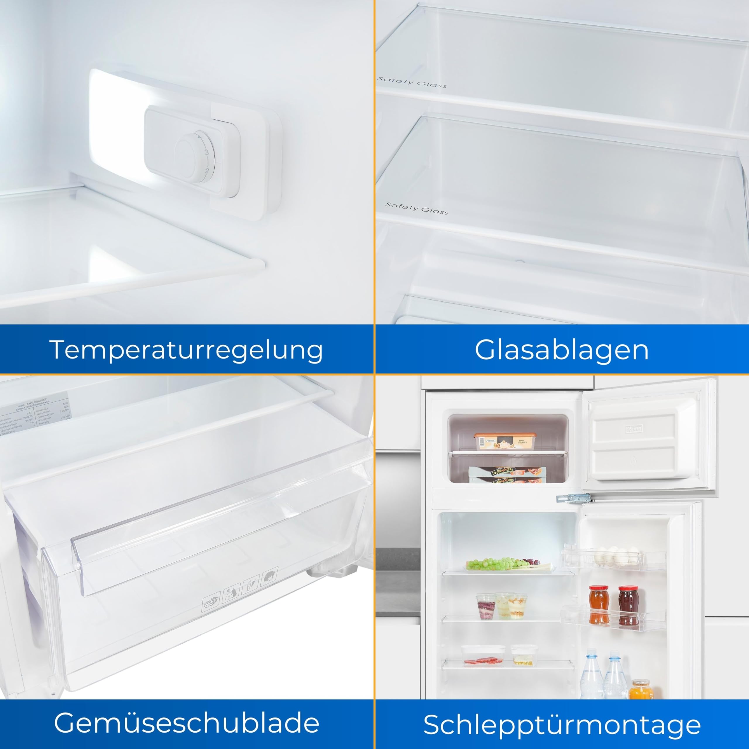 Exquisit Einbaukühlschrank mit Gefrierfach - 145 cm, 205 L, Weiß