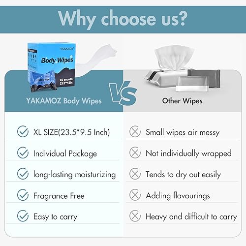 Miniatura 2 de YAKAMOZ Toallitas corporales grandes para adultos, sin enjuagues, para campamento, gimnasio, deporte, senderismo, viajes, vida diaria, refrescantes