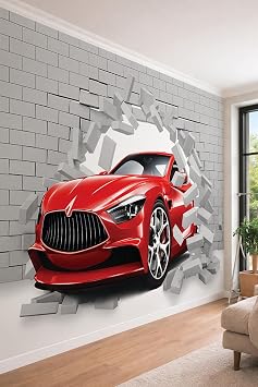 3D Spor Araba - Duvar K rma Efektli Tek Par a Tekstil Duvar Ka d , 200 x 300