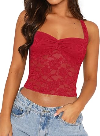 REORIA Lace Tops for Women Halter Sexy Going Out Tank Crop Y2K Fashion Top 2026 Trendy