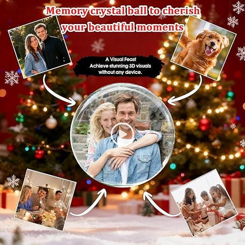 Miniatura 7 de Lámpara de esfera de memoria de Navidad 2026, reproductor de video 3D de bola de cristal de 2.7 pulgadas, videos y fotos cargables personalizados,